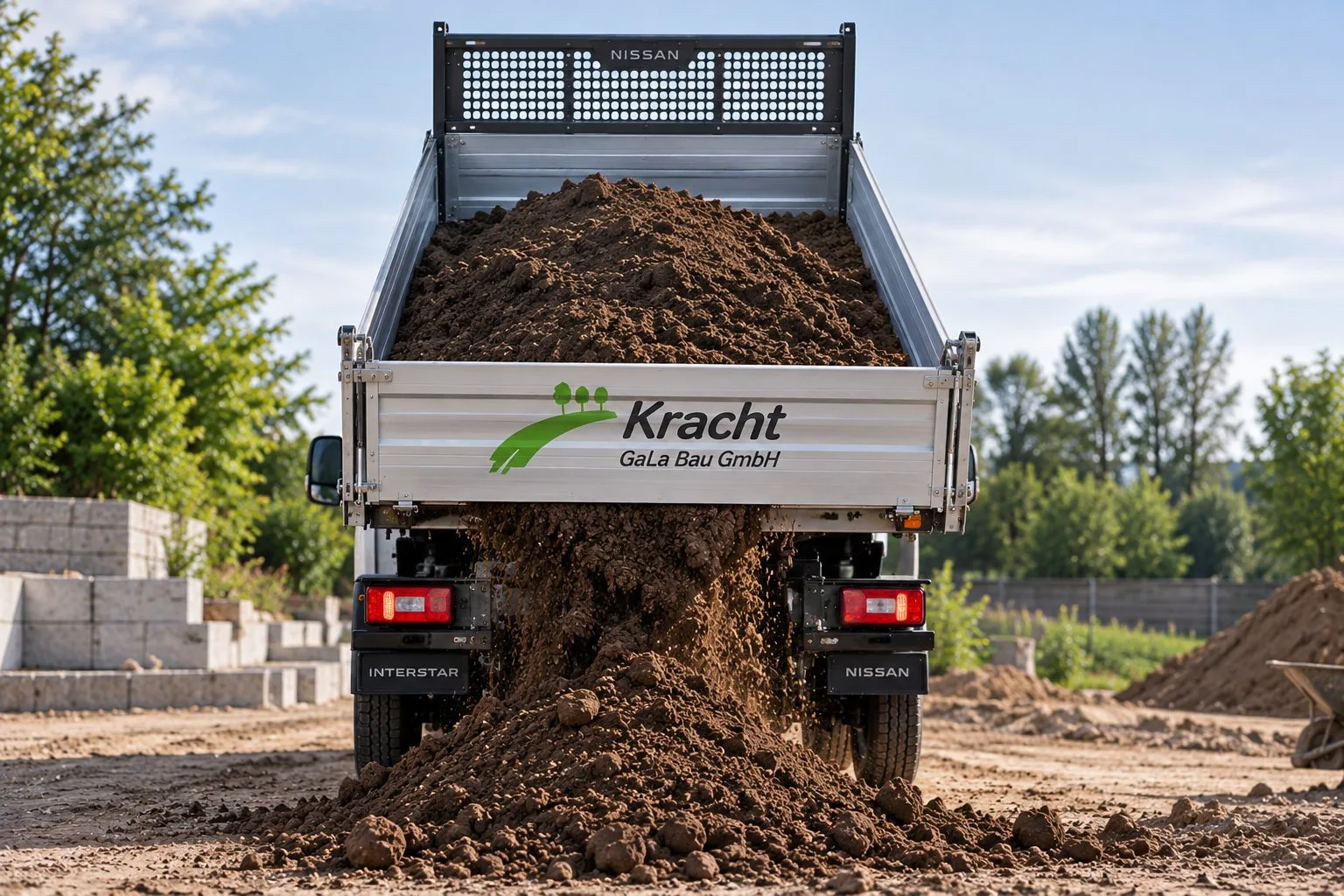 NISSAN INTERSTAR Kipper beim Abkippen von Erde bei Kracht GaLa Bau