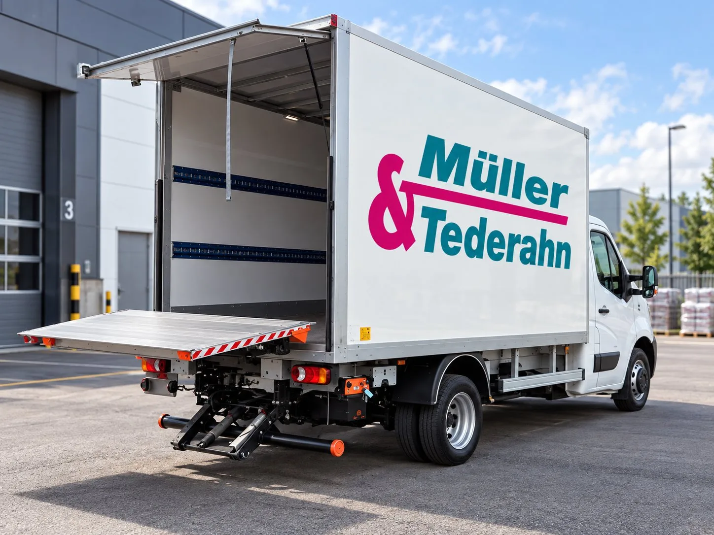 NISSAN INTERSTAR Kofferaufbau mit ausgefahrener Ladebordwand bei Müller & Tederahn