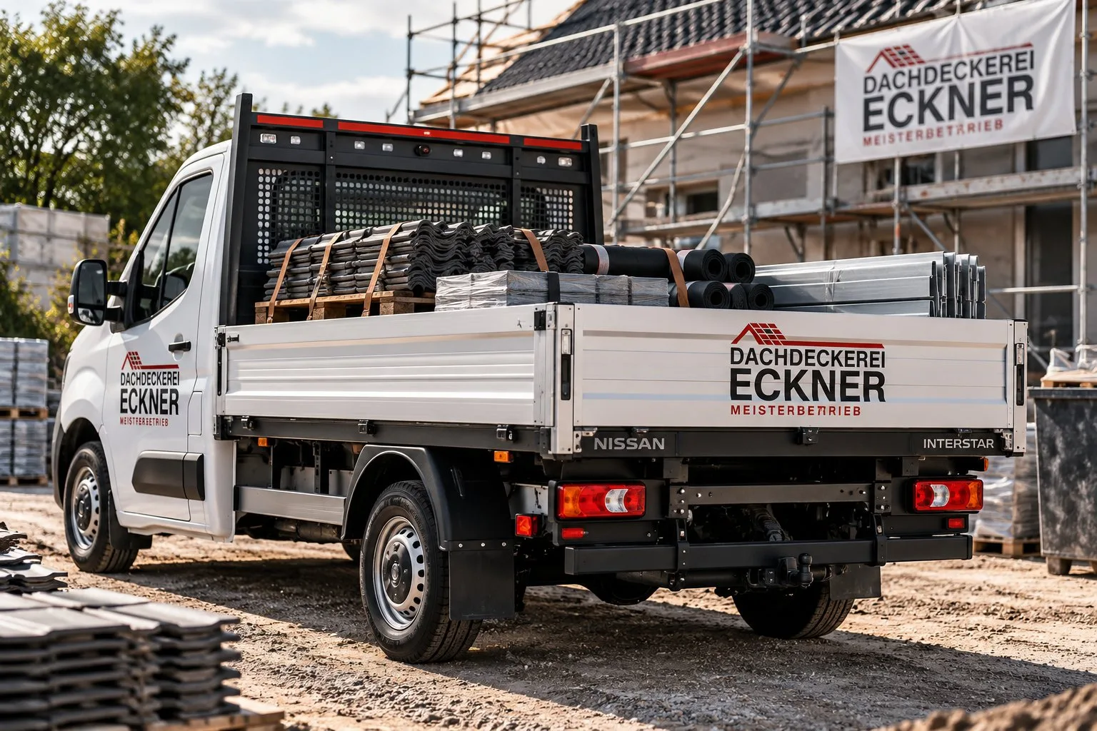 NISSAN INTERSTAR Pritsche mit Baustoffen beladen bei der Dachdeckerei Eckner